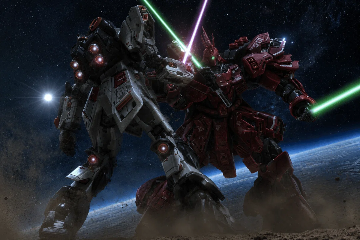 逆襲のシャア・νガンダム ガンプラ ジオラマ(AI補正)