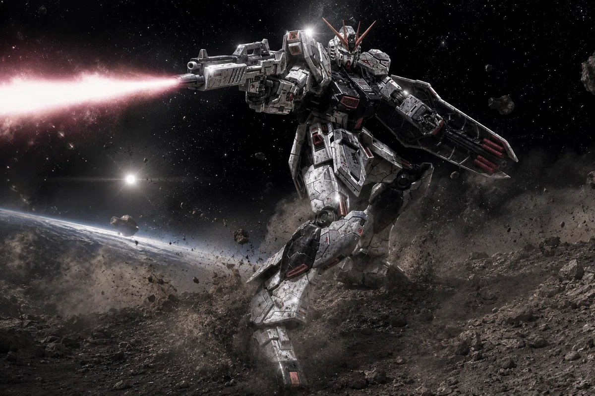 逆襲のシャア・νガンダム ガンプラ ジオラマ(AI補正)
