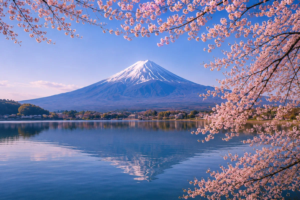 河口湖の桜と富士山 AI生成日本春景色｜GANDEAUX（がんどうあつし）