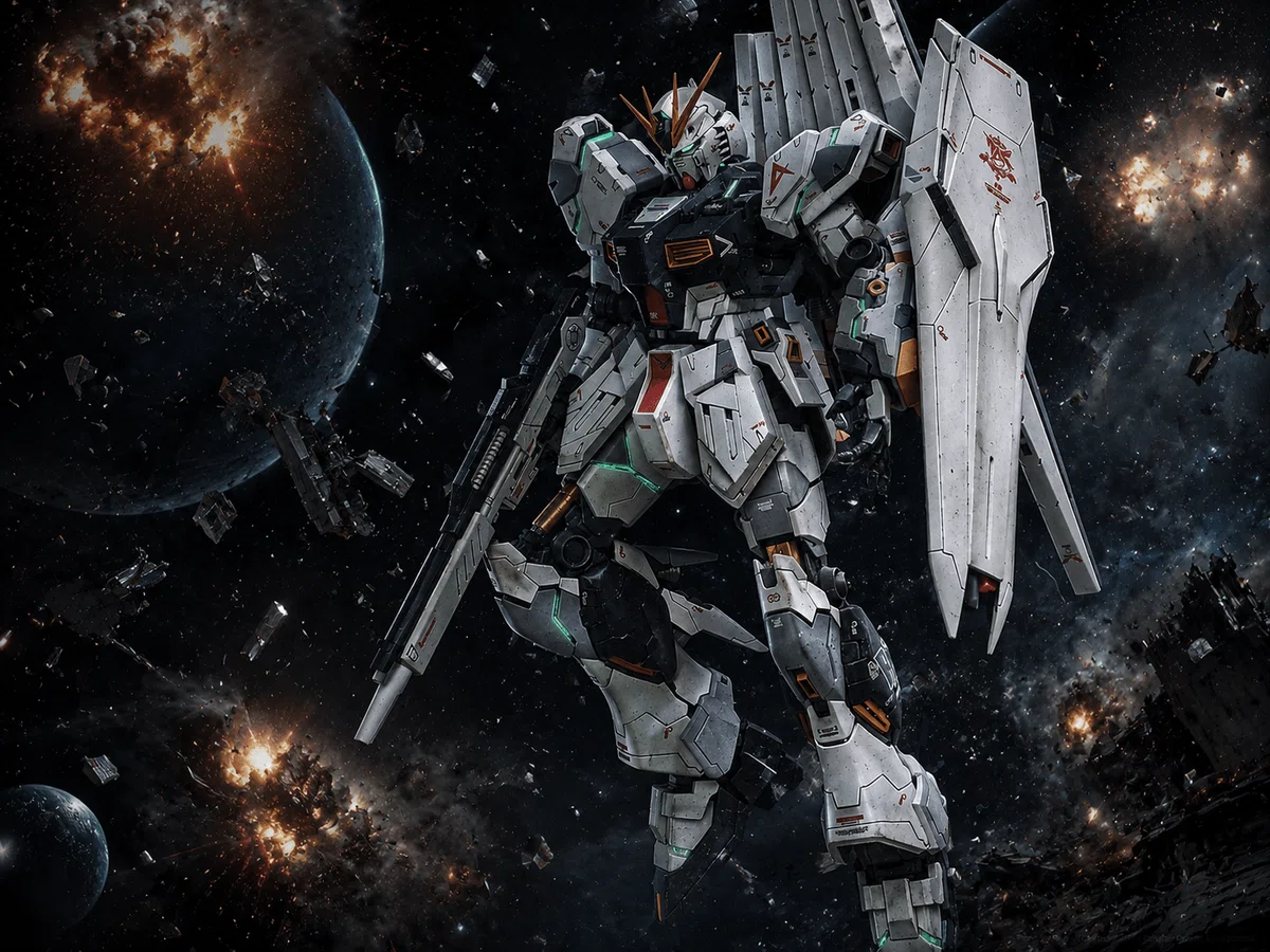 逆襲のシャア・νガンダム ガンプラ ジオラマ(AI補正)