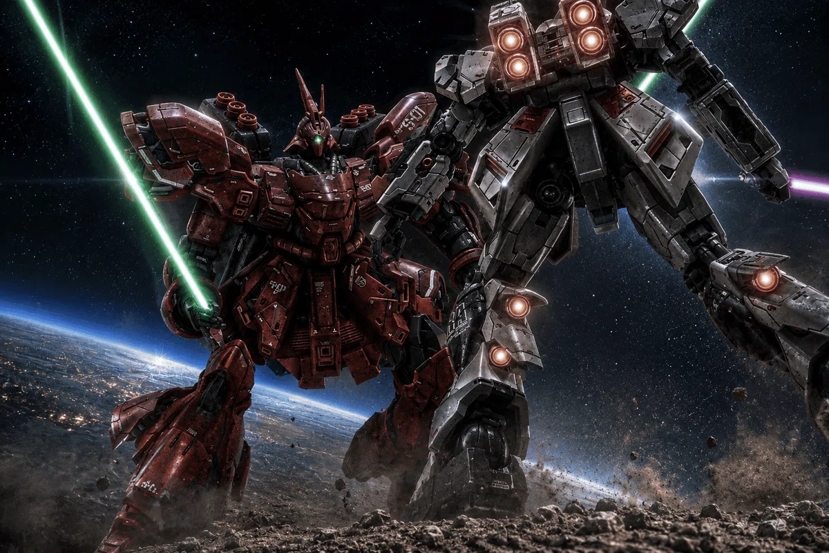 逆襲のシャア・νガンダム ガンプラ ジオラマ(AI補正)
