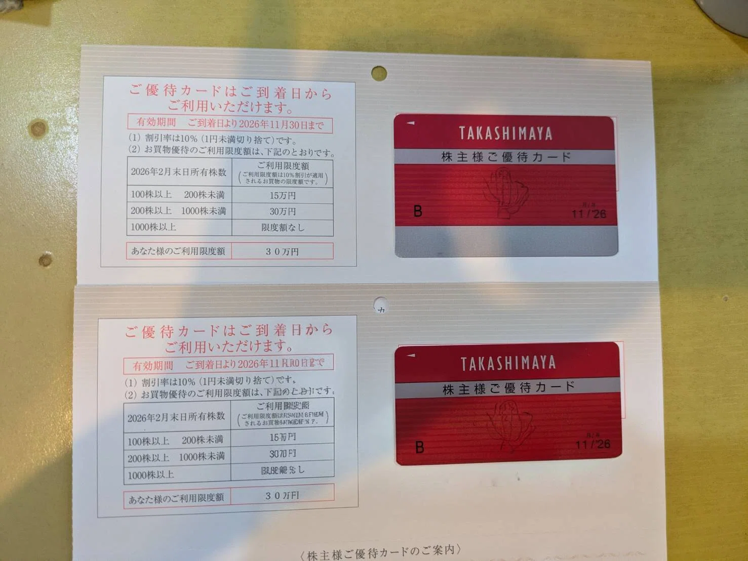 株主優待高島屋（8233） 10％割引カードが到着。デパ地下派の