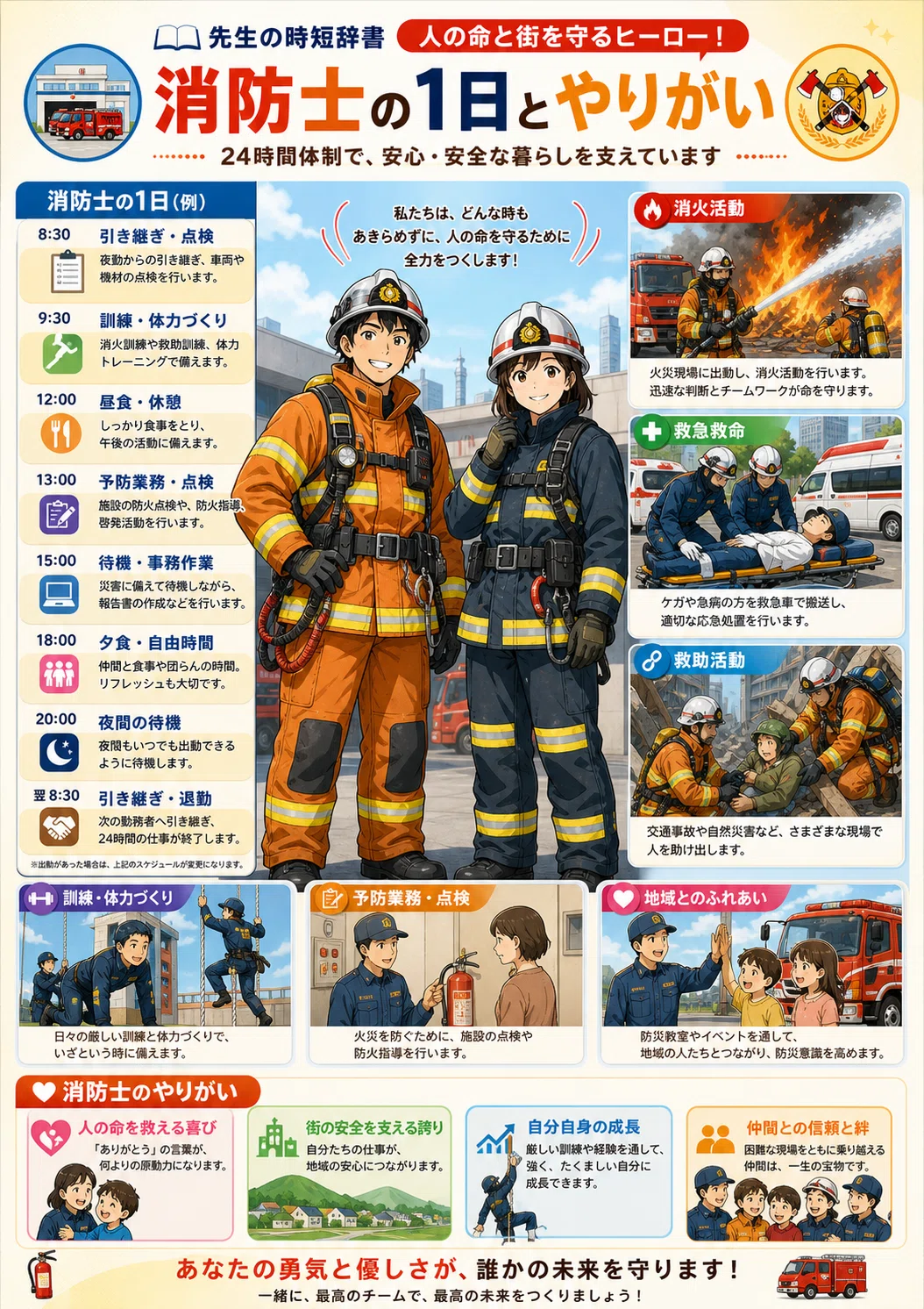 お仕事図鑑】消防士6種類（イラスト）コピペOK！画像生成プロンプト