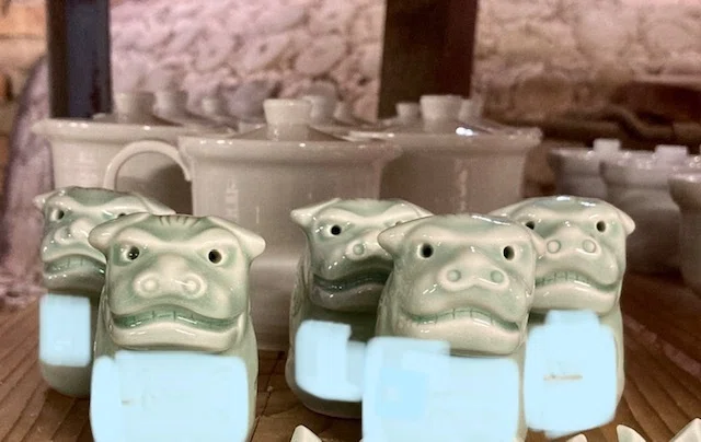 清朝　時代　獅子像 セット 多色 陶器製 お獅子｜朝日焼作陶館 asahisakuto