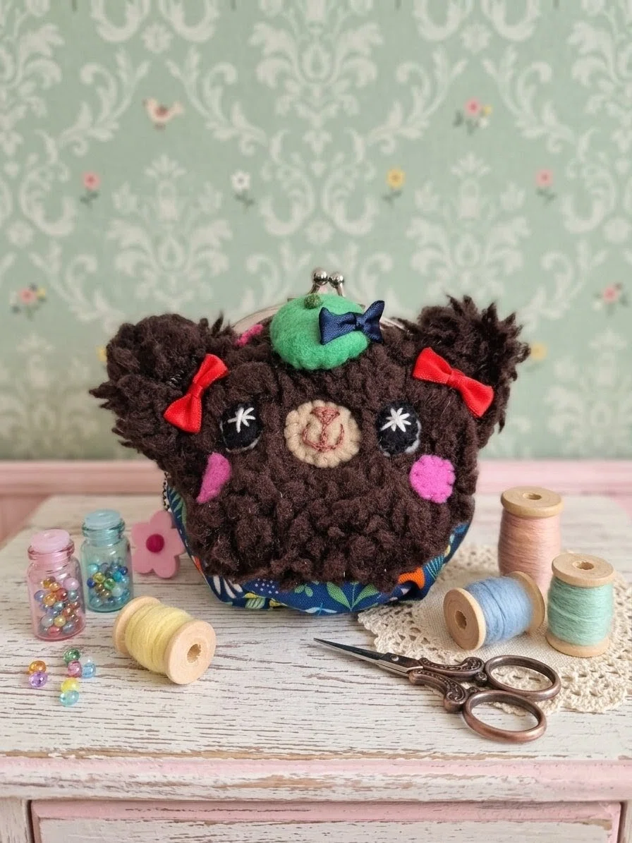 ハンドメイド 手作り市 ナイルパーチ がま口 クッション くま ファンシー がま口を作ってみたよー。｜HELLO-WIND☆