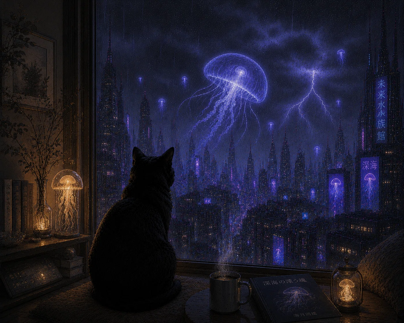 雨の日の幻想 連作【黒猫が案内する摩訶不思議な世界】ChatGPTで描く非