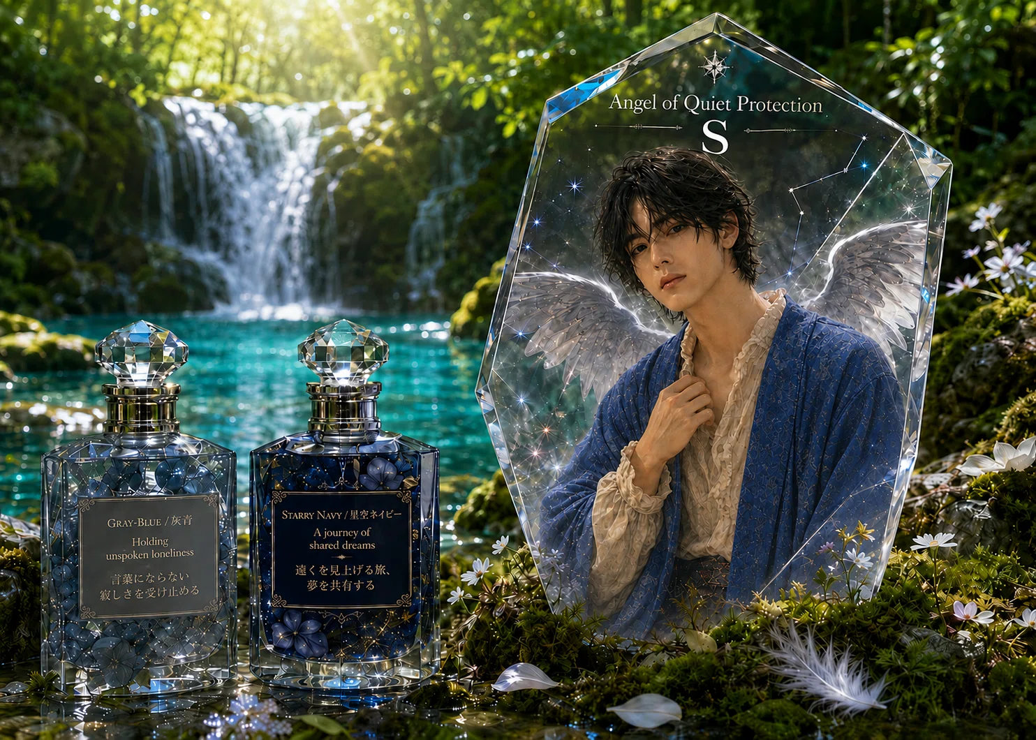のの★薔薇と紫陽花水色ストライプ蕾最高級綿100%ダブルキング仕立て直し すみすさんの🪽天使化カラーボトル🪽＆🪷花びらバスタブ🛁プロンプトお