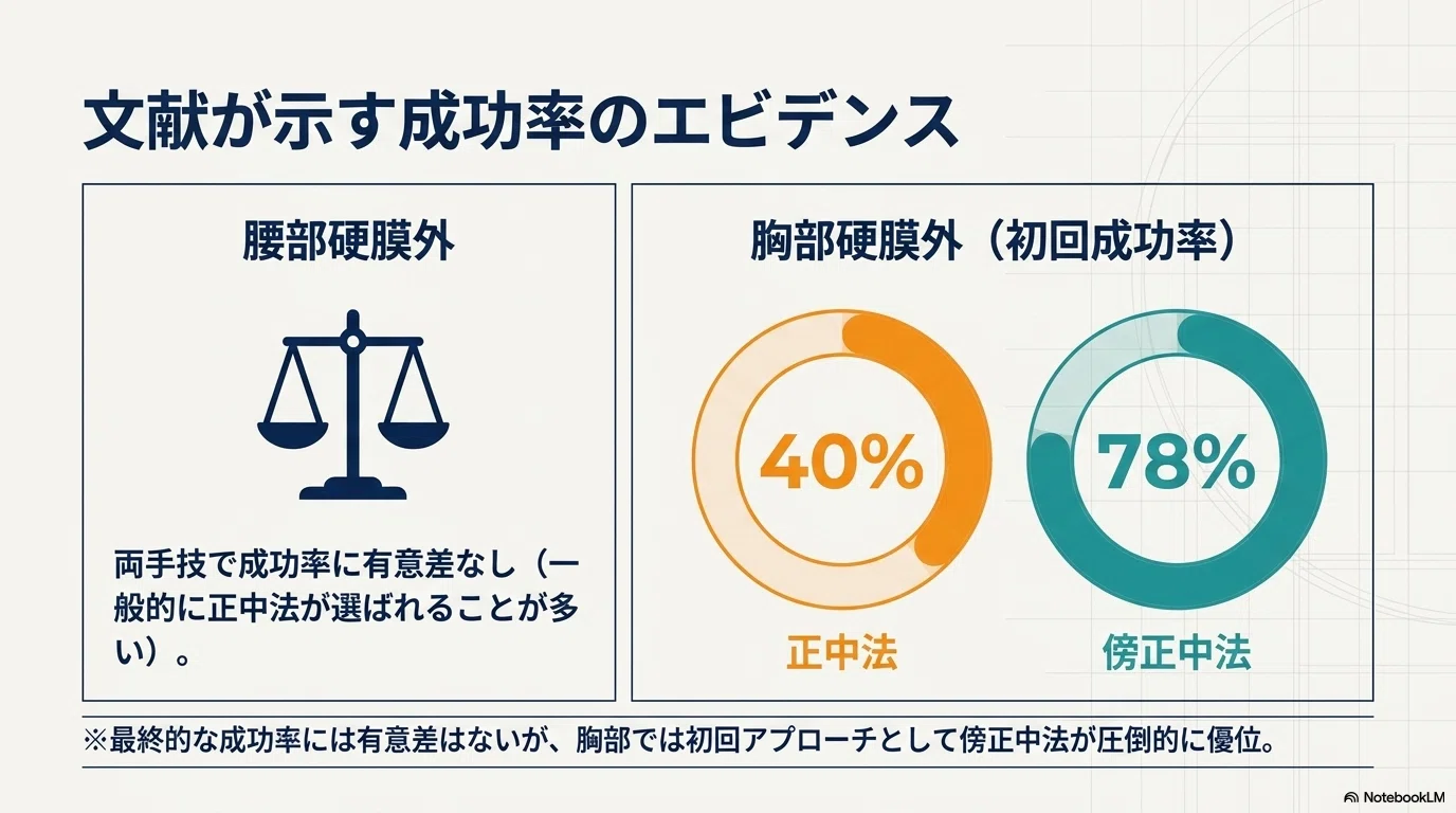 硬膜外麻酔は正中法か傍正中法か：解剖・成功率・使い分けを整理する
