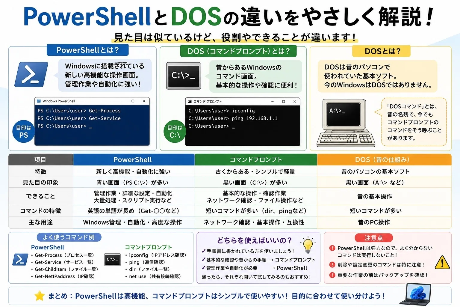 PowerShellとDOSの違いとは？コマンドプロンプトとの違いをやさしく