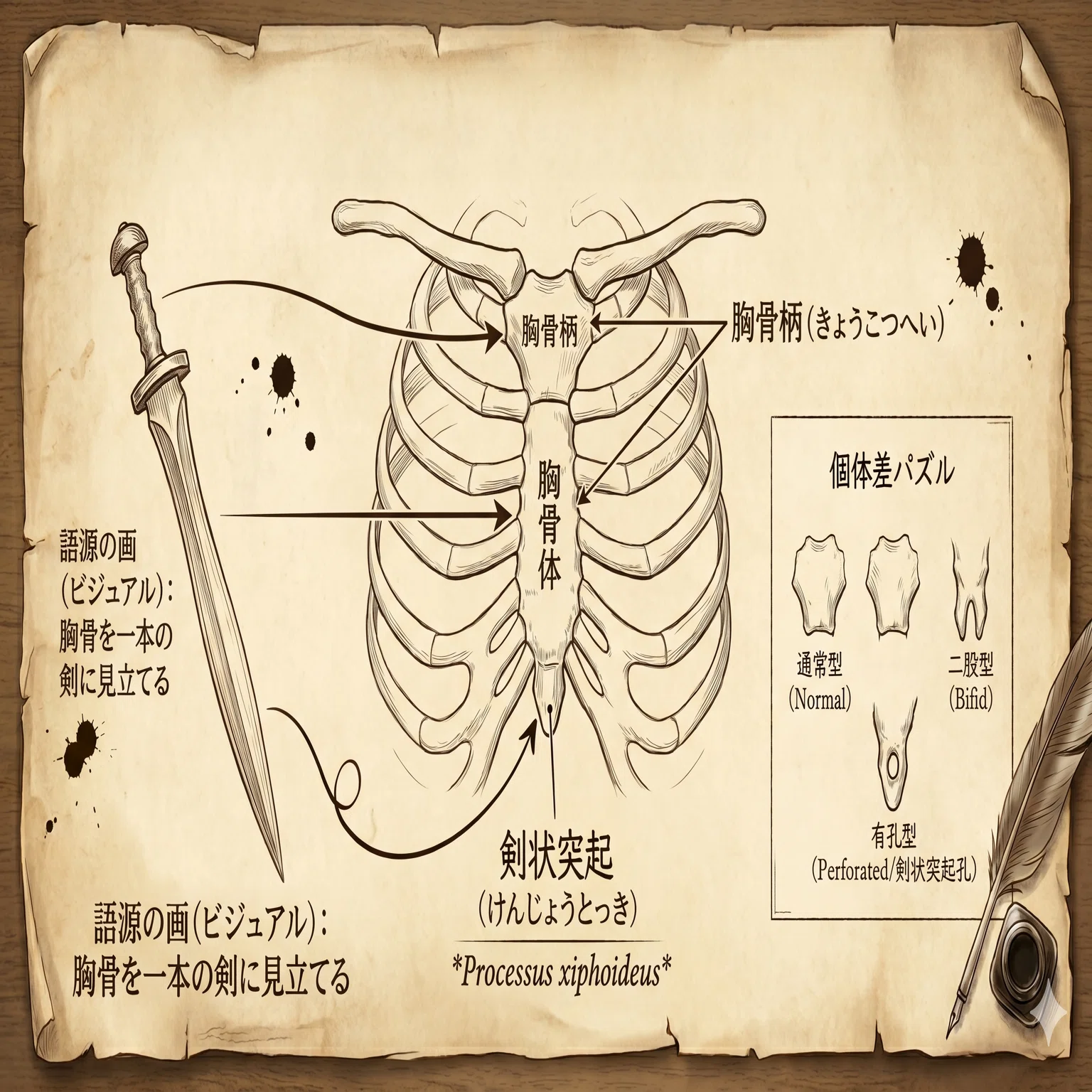 語源の画図鑑 第11回】：《胸の真ん中に眠る“数センチの諸刃の剣”》 10