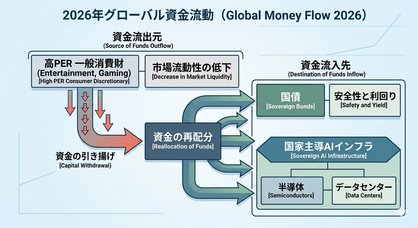 資金循環分析の解説 マクロ転換点】エンタメセクター急落の深層：流動性収縮と「可処分時間