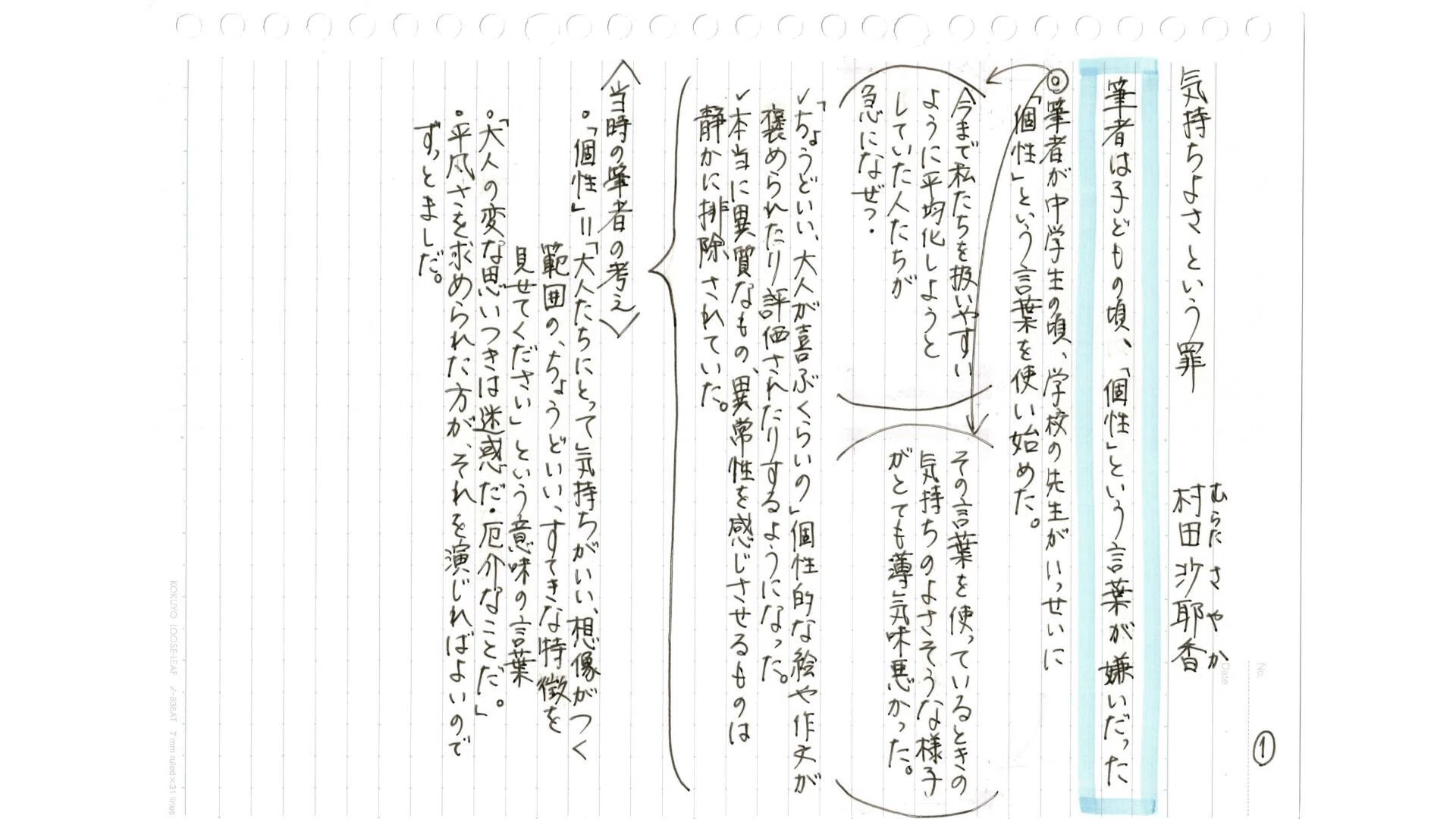 記述問題解答法 しなやかに思考せよ 高校：現代文】定期テスト対策「気持ちよさという罪」（村田沙耶香