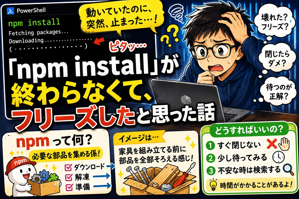 npm install が終わらなくて、フリーズしたと思った話」｜ライフシフト