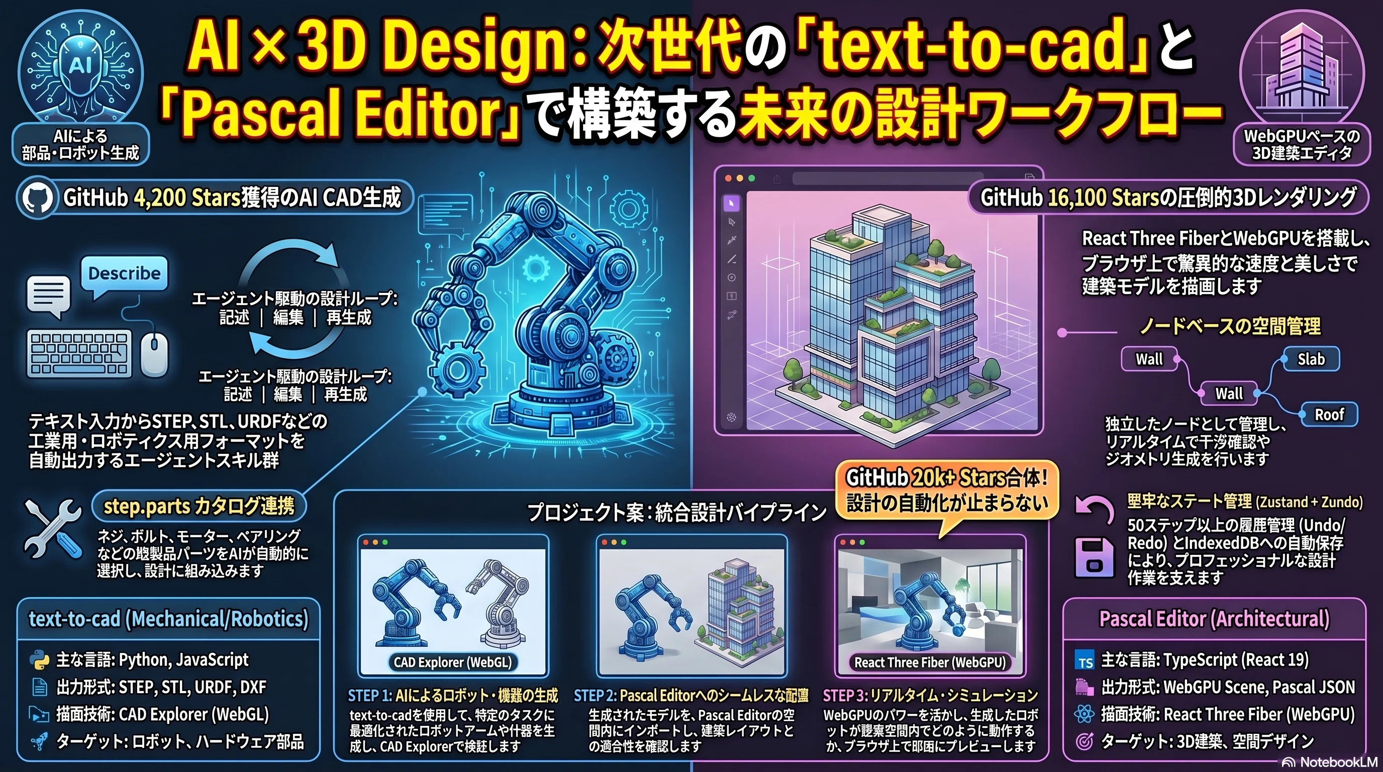 次世代型自動設計プラットフォーム：text-to-cad と Pascal Editor を