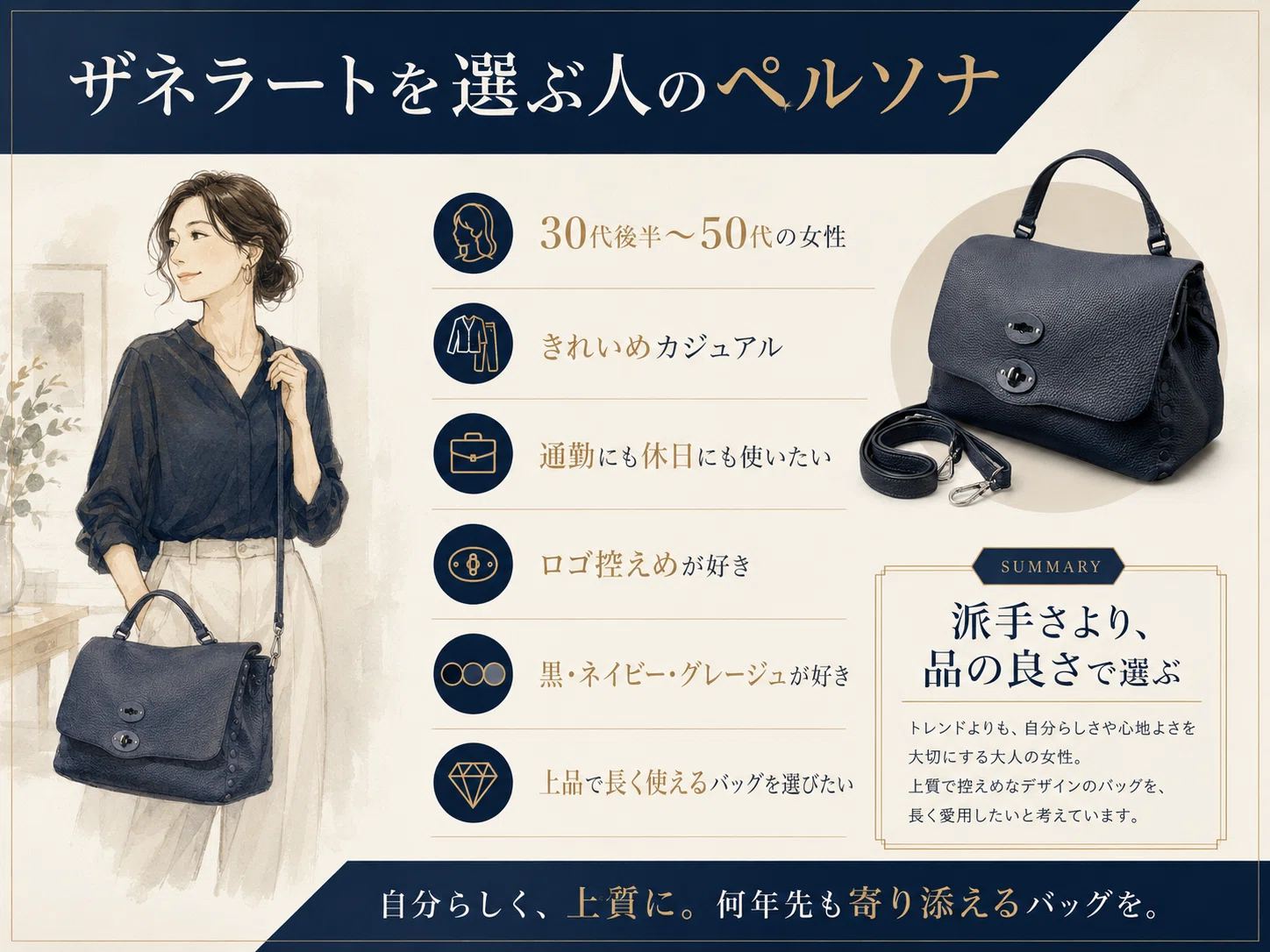 ✨未使用に近い✨ zanellato レザーサッチェルバッグ　スタッズ　ネイビー サイズで相場が変わる。ZANELLATOポスティーナ高値戦略。｜進撃の