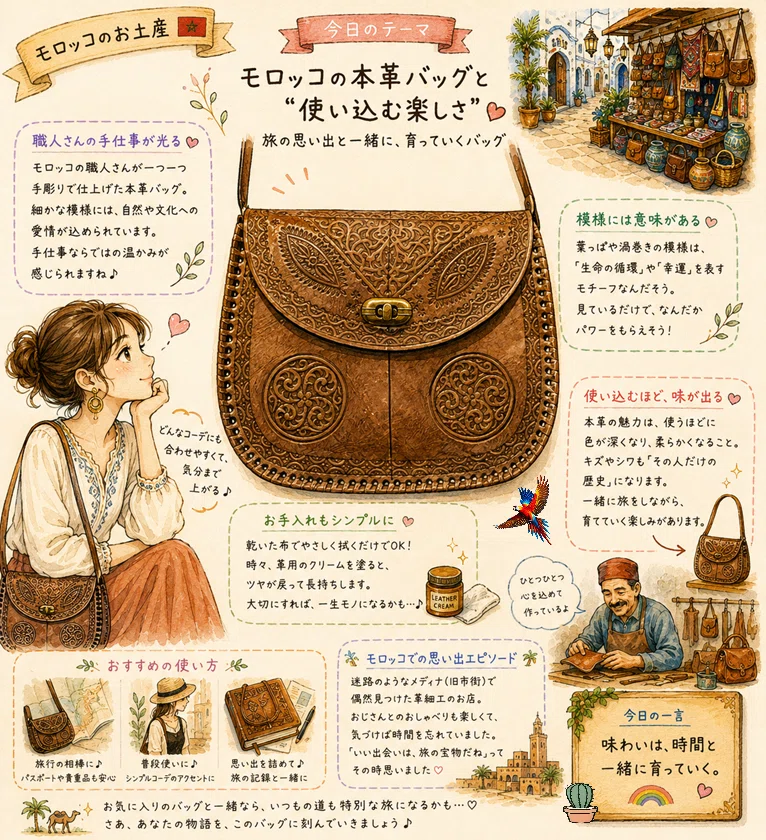 モロッコ雑貨】本革ショルダーバッグの魅力とは？使うほど味が出る“旅