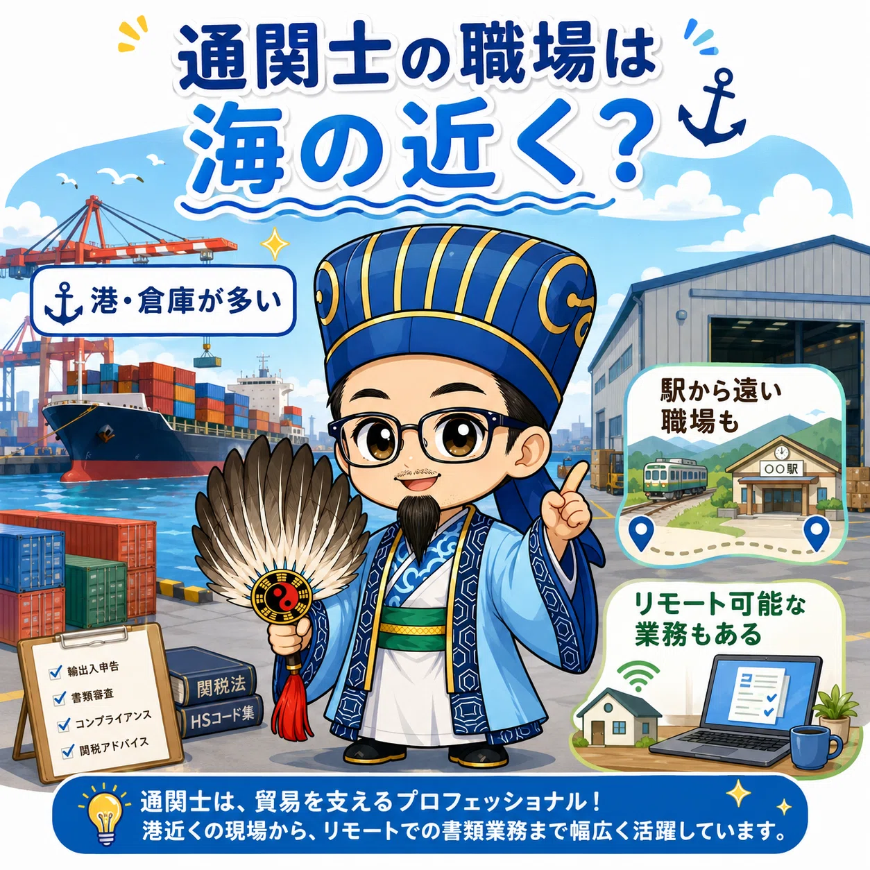 通関士の職場はなぜ海の近く？電車が通っていない港・倉庫勤務と