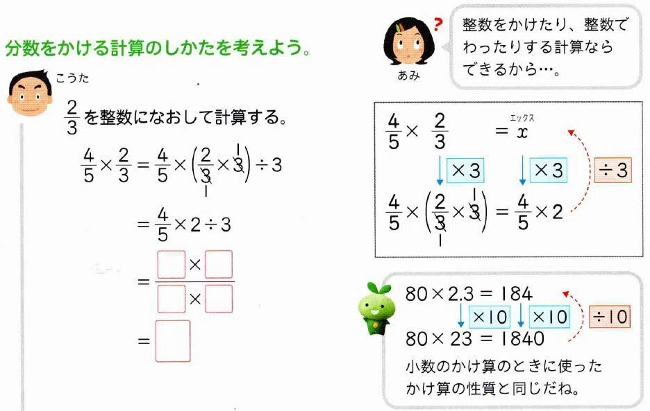 6年算数「分数のかけ算」7時｜バーフ