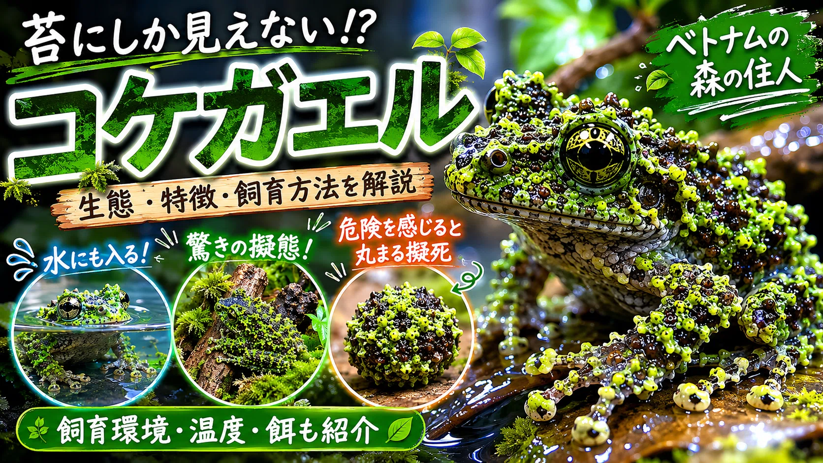 苔にしか見えないカエル。コケガエルという不思議な存在。｜マキ爬虫類