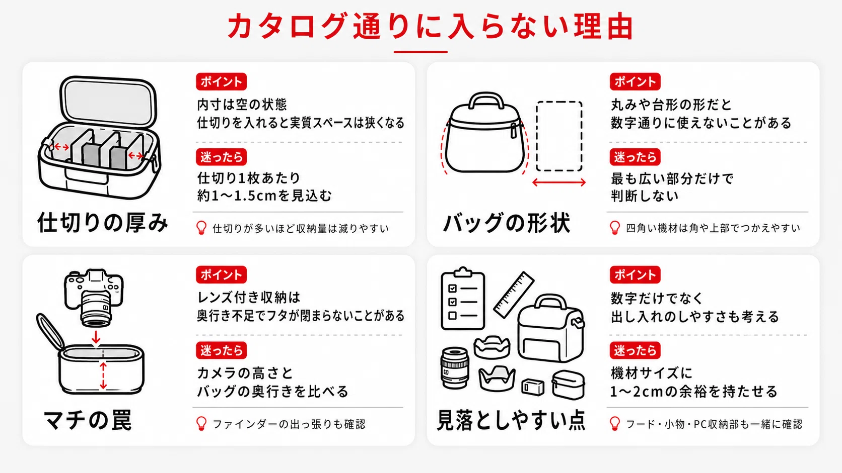 完全版】カメラバッグのサイズはどう測る？内寸・外寸の見方と失敗 