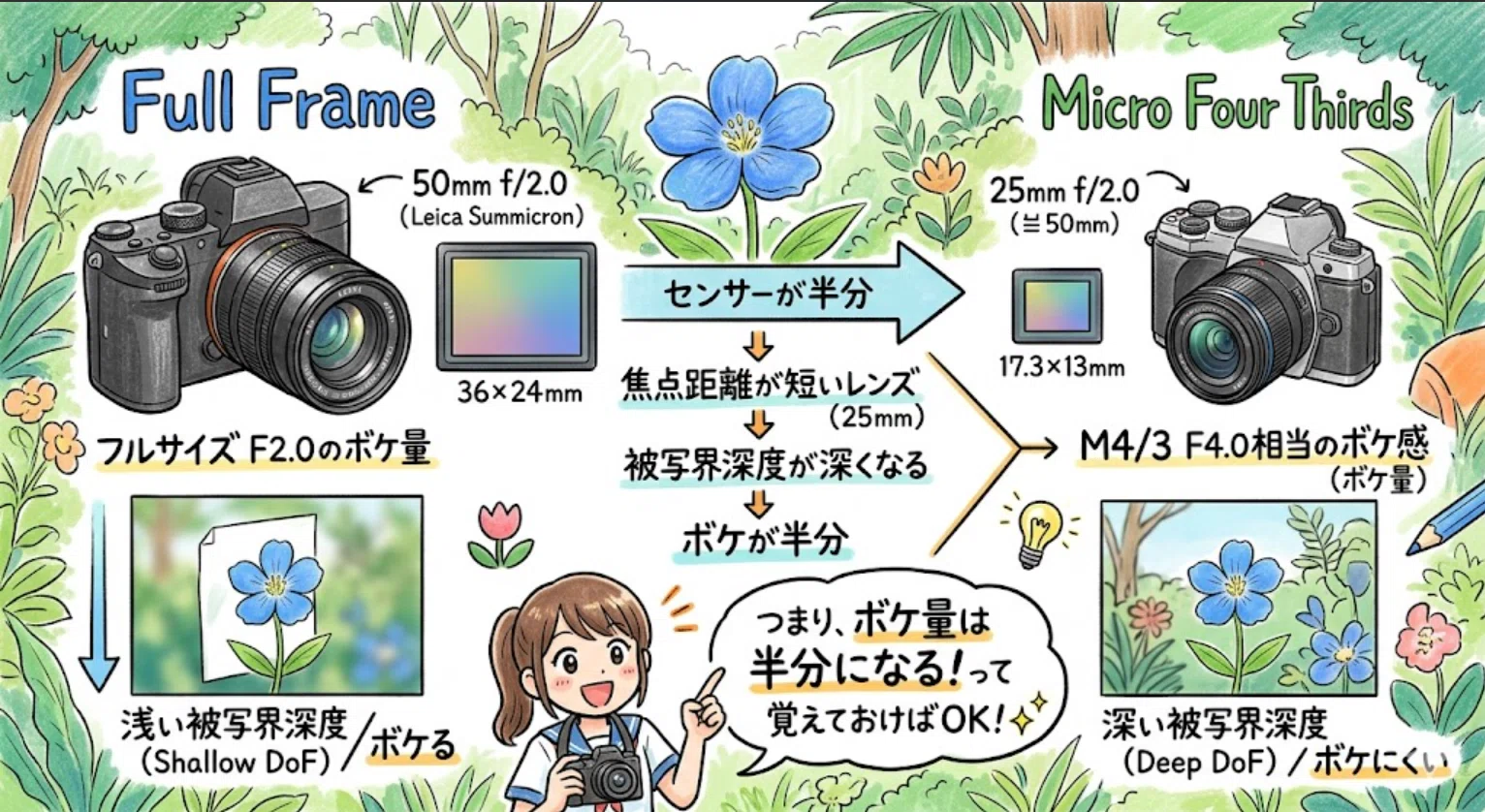 被写界深度とは？】JKちゃんと学ぶ「センサーサイズ」の秘密！フル