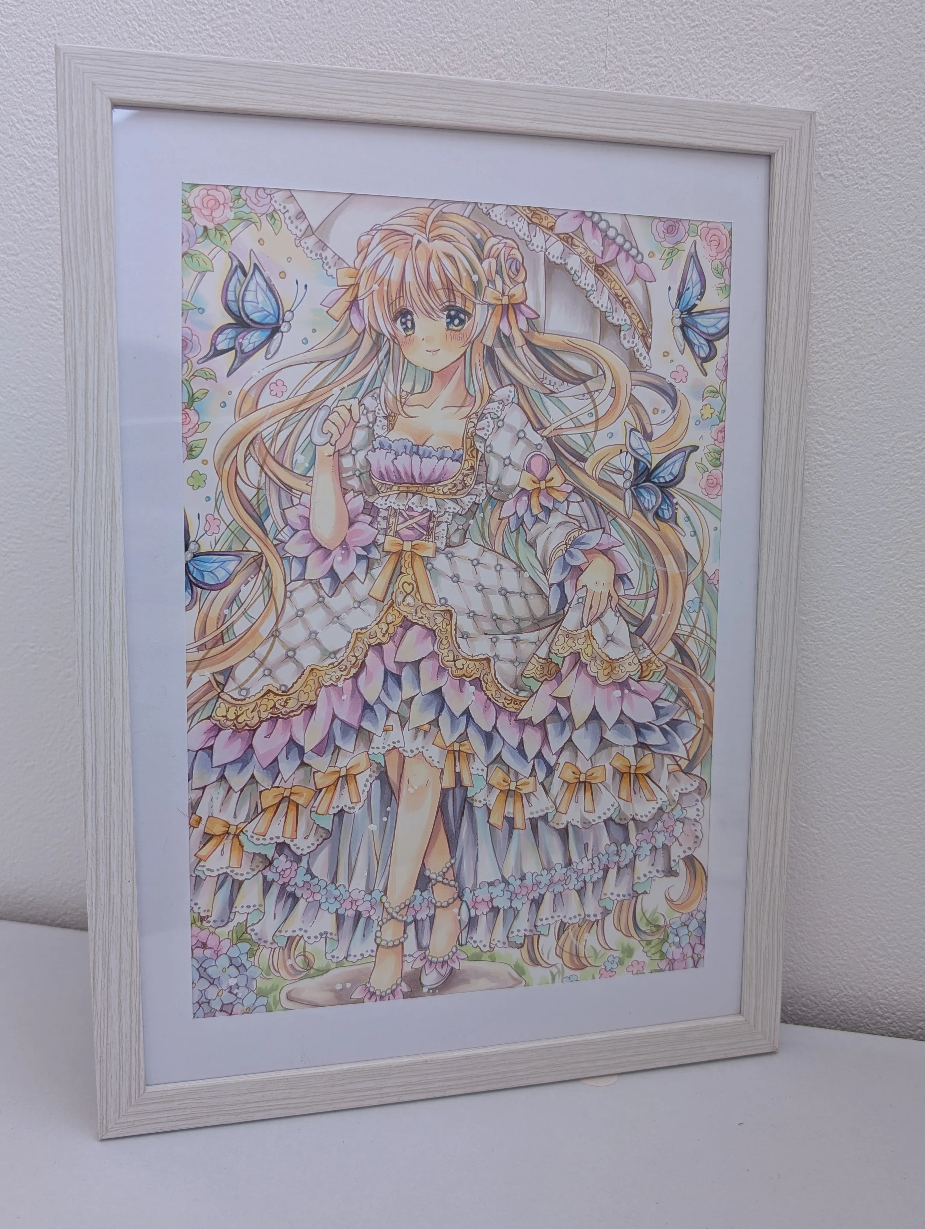 原画販売】コピック原画「紫陽花のドレスと青い蝶のワルツ。」が完成