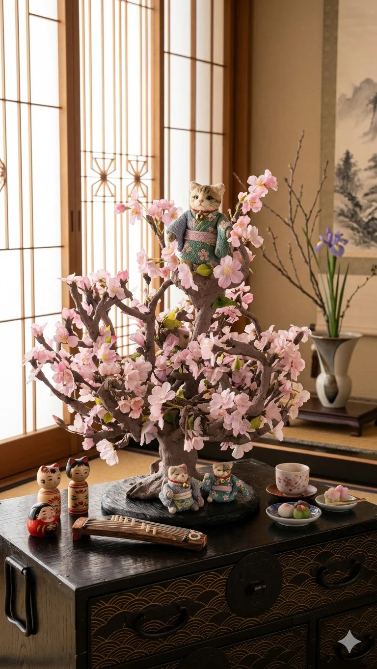 展示会で猫たちを彩った、あの桜を。」―手作りの和モダン桜オブジェ