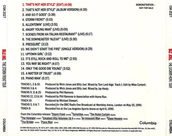ビリー・ジョエル 90年代のCDシングル、コンピ盤、プロモ盤に収録され