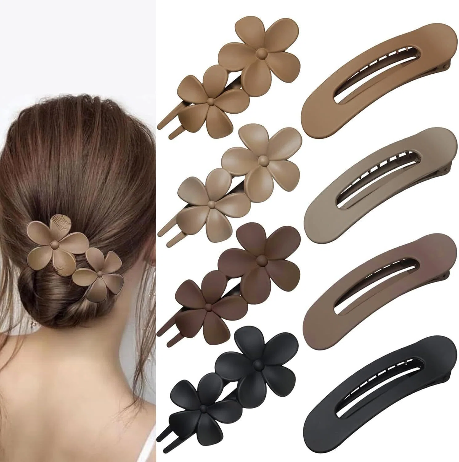 まとめ髪に少しだけ表情を足す。マットカラーの花形ヘアクリップセット