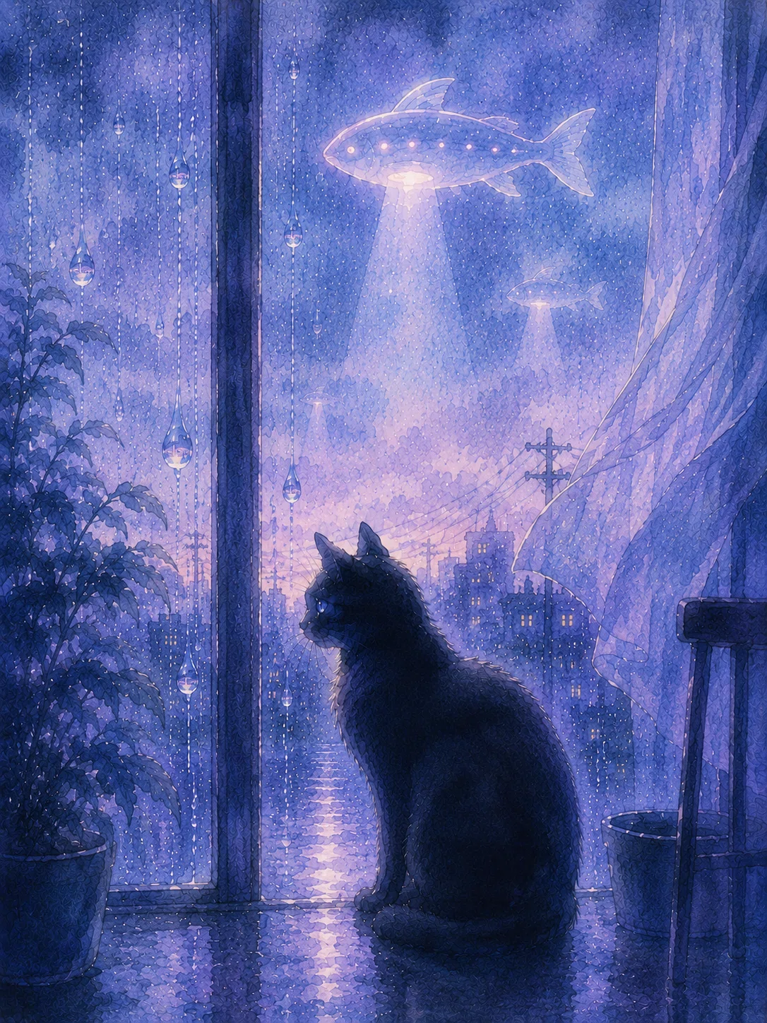 雨の日の幻想 連作【黒猫が案内する摩訶不思議な世界】ChatGPTで描く非