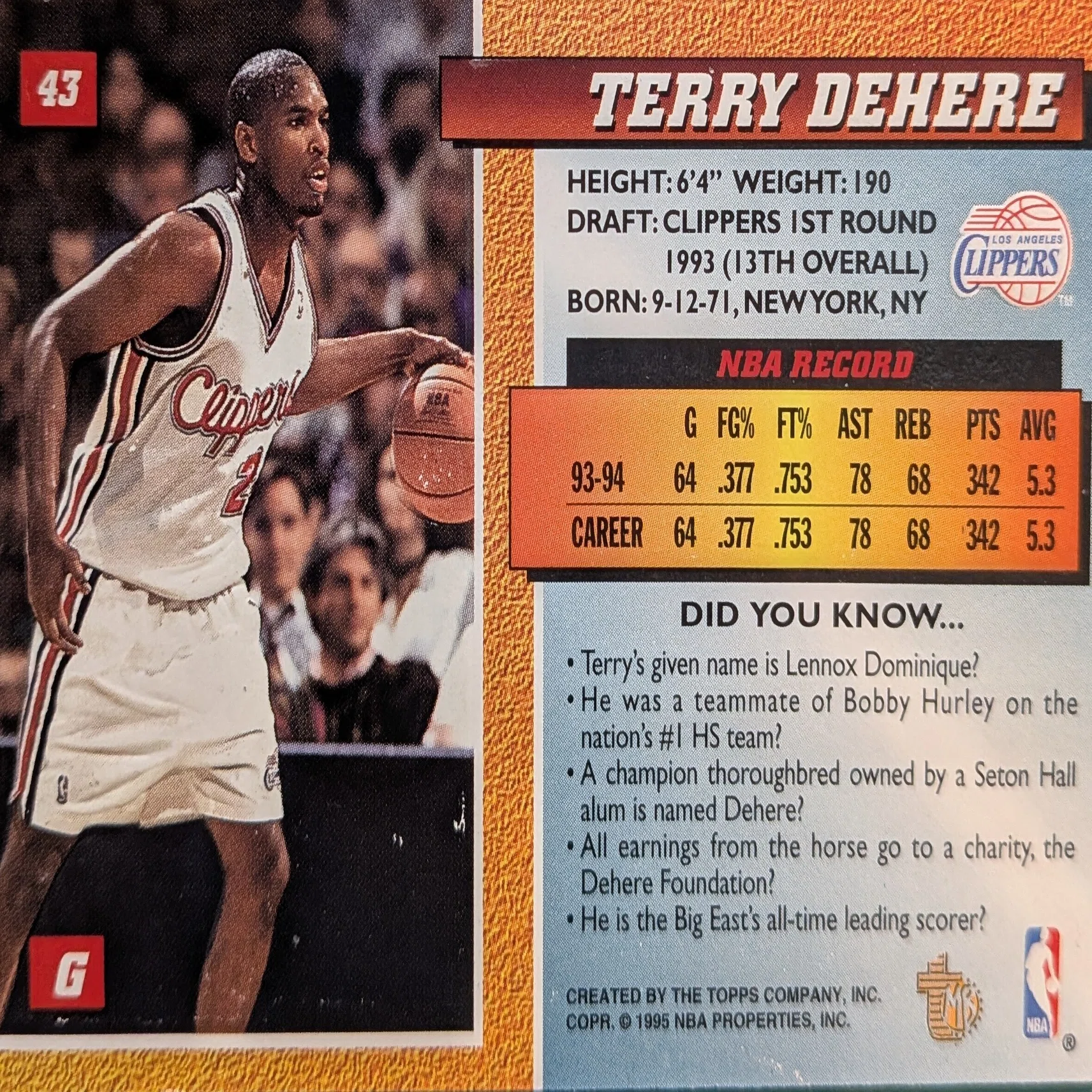 コレクション】 Terry Dehere (1994-95 Topps Embossed #43)｜naoto