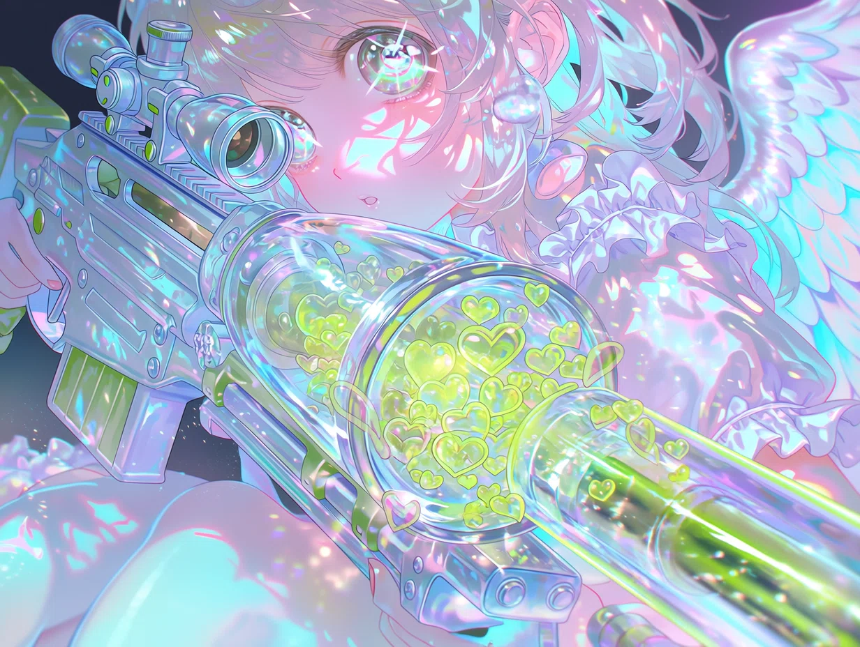 イラスト S2nyall ◇エンジェルスナイパー2077🪽💚🎉🩵デジタル世界の天使｜サイバー