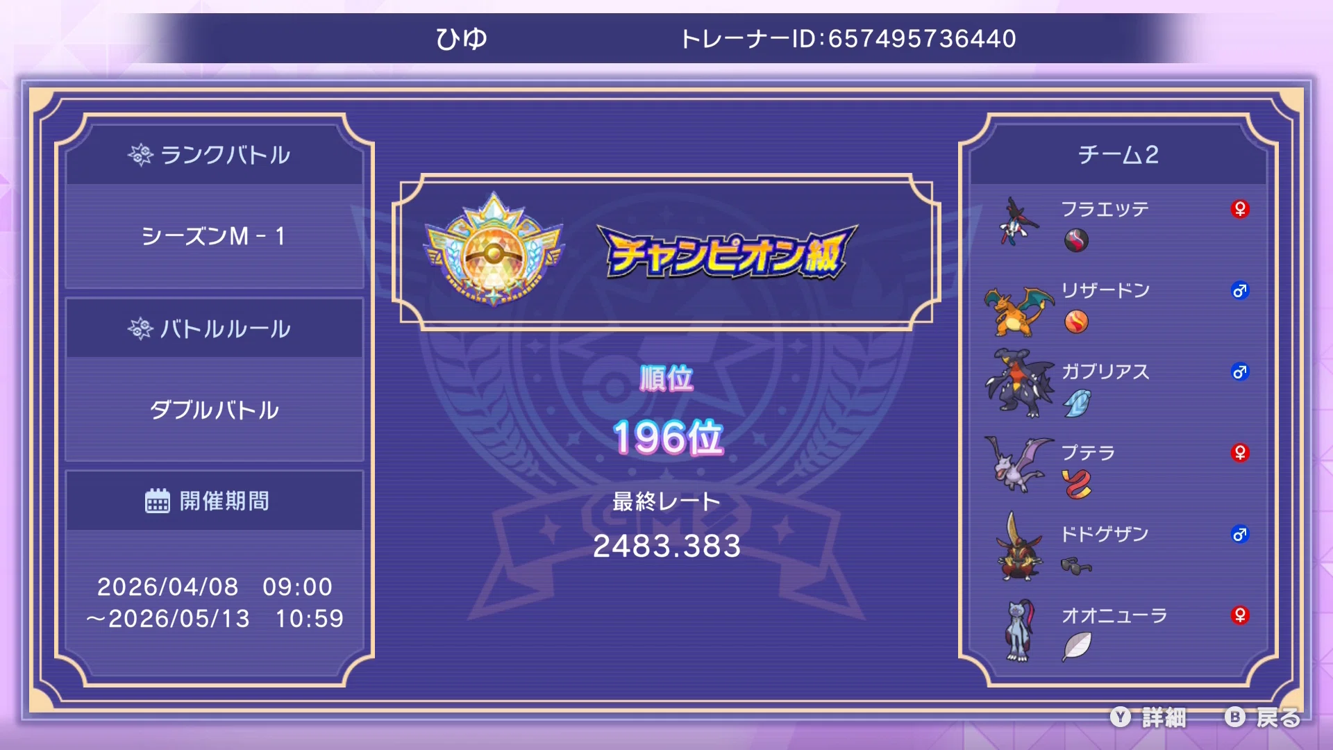 シニア部門 3位 &M-Aシーズン1 196位 M-Aシーズン2 130位