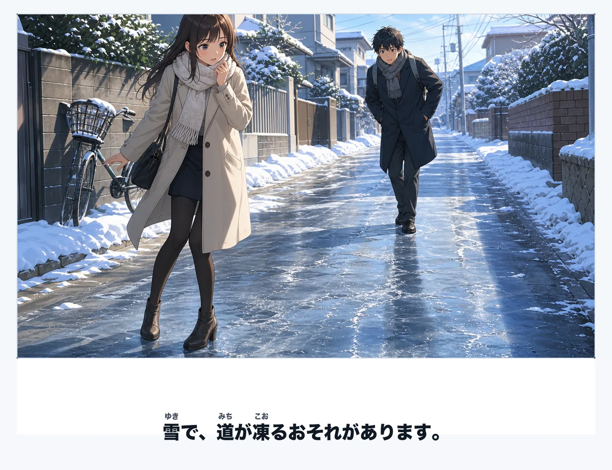 【JLPT N3文法】絵カード教材「おそれがある」｜ルビ入り全14枚・＊無料公開中＊｜日本語教師のYAMA