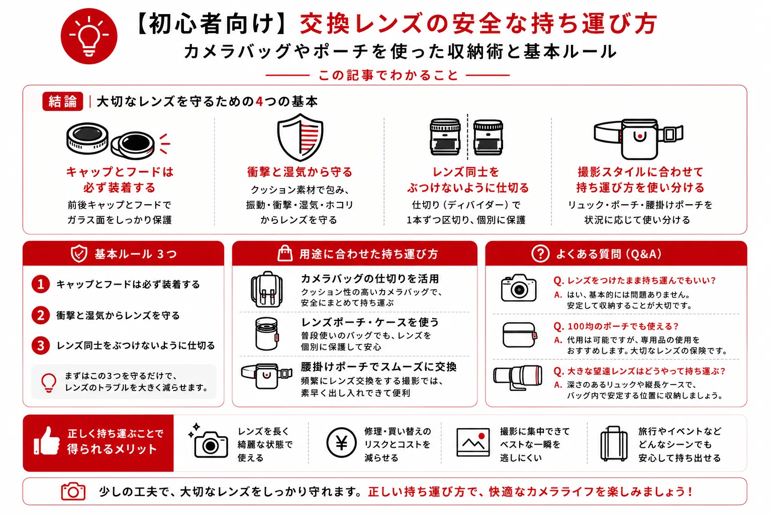 初心者向け】交換レンズの安全な持ち運び方｜カメラバッグやポーチを