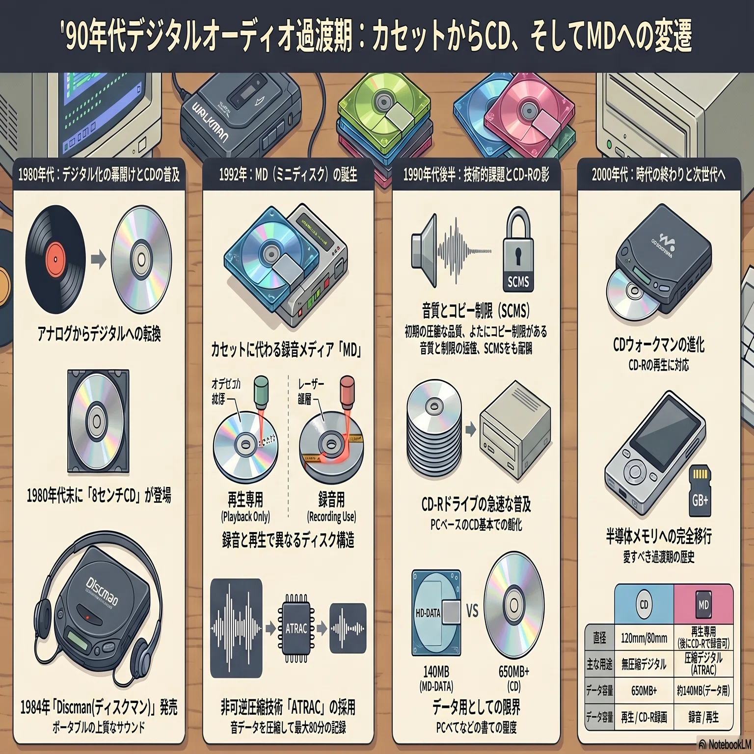 カセットからCD、そしてMDへ。90年代のデジタルオーディオ過渡期を