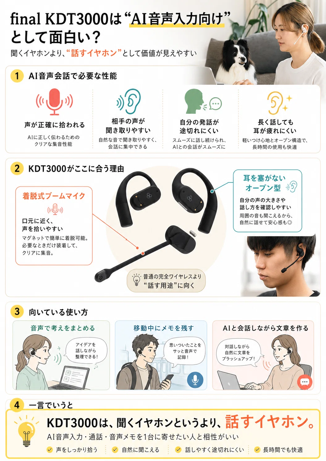 final KDT3000は通話用イヤホンとして何が新しいのか。耳を塞がない