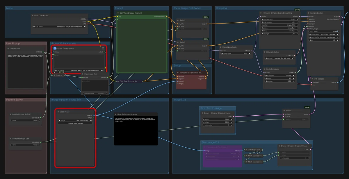 Comfy Org の HiDream-O1-Image の公式ワークフローのスクリーンショット