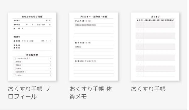 TOLOTのおくすり手帳テンプレートキットには必要な要素があらかじめセットされています。