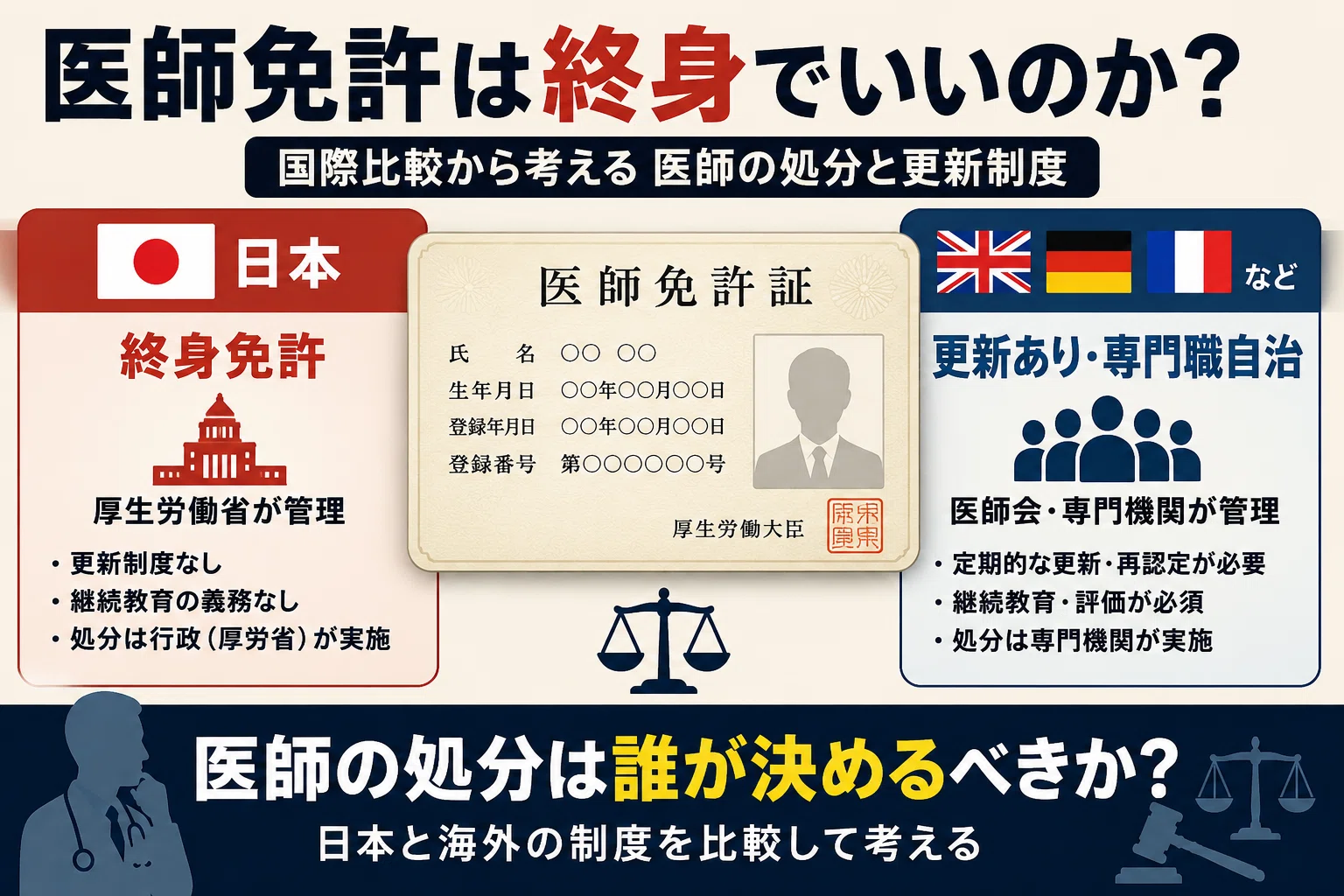 医師の不祥事は誰が裁くべきか？国際比較から考える「免許更新」と
