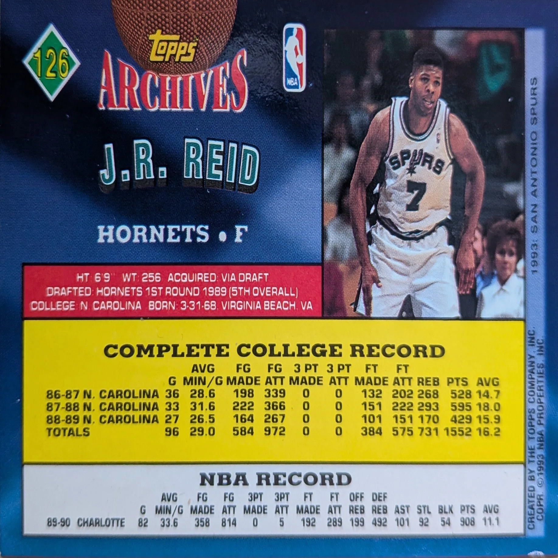 コレクション】J.R.Reid(1992-93 Topps Archives#126)｜naoto