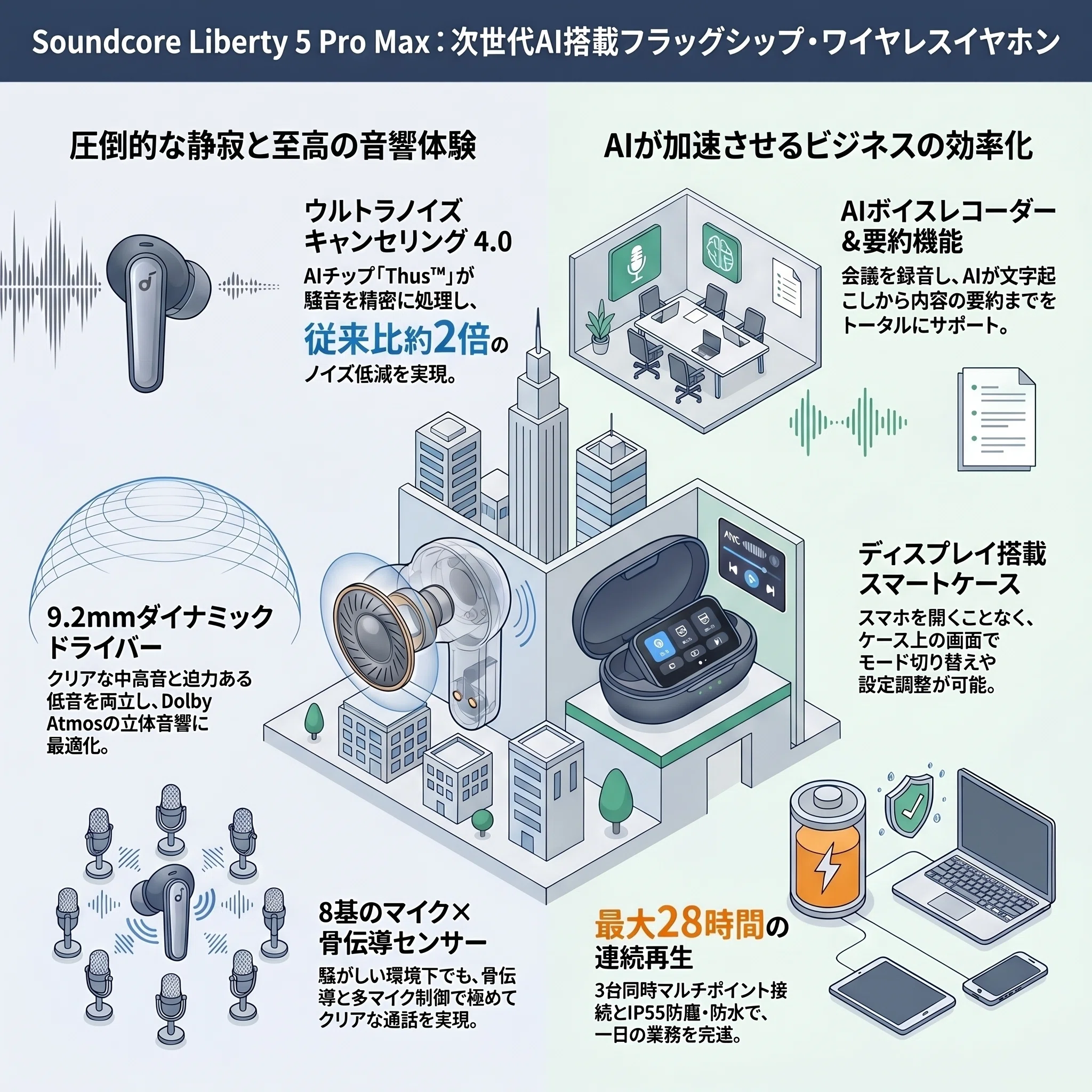 Soundcore Liberty 5 ワイヤレスイヤホン 本体説明欄必読 Soundcore Liberty 5 Pro Maxが変える日常。音楽も仕事も、もっと自由
