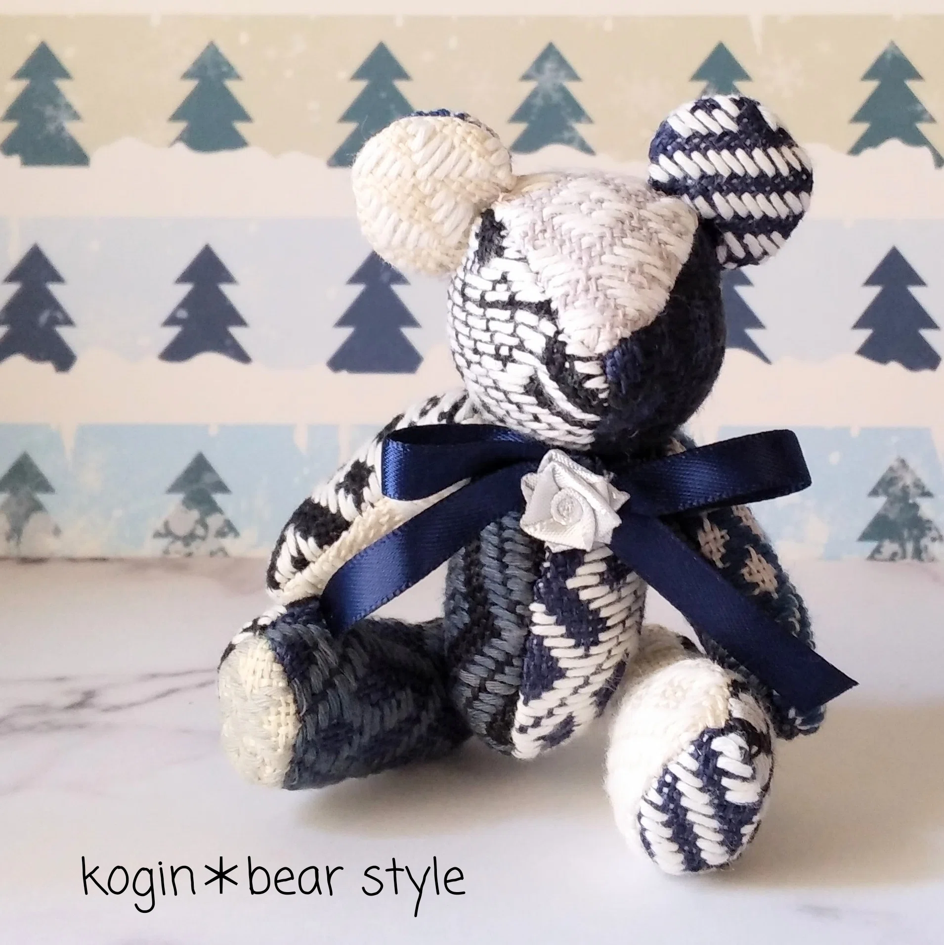 Zero Waste Day. Kogin-zashi bears made from fabric scraps.｜こひろ