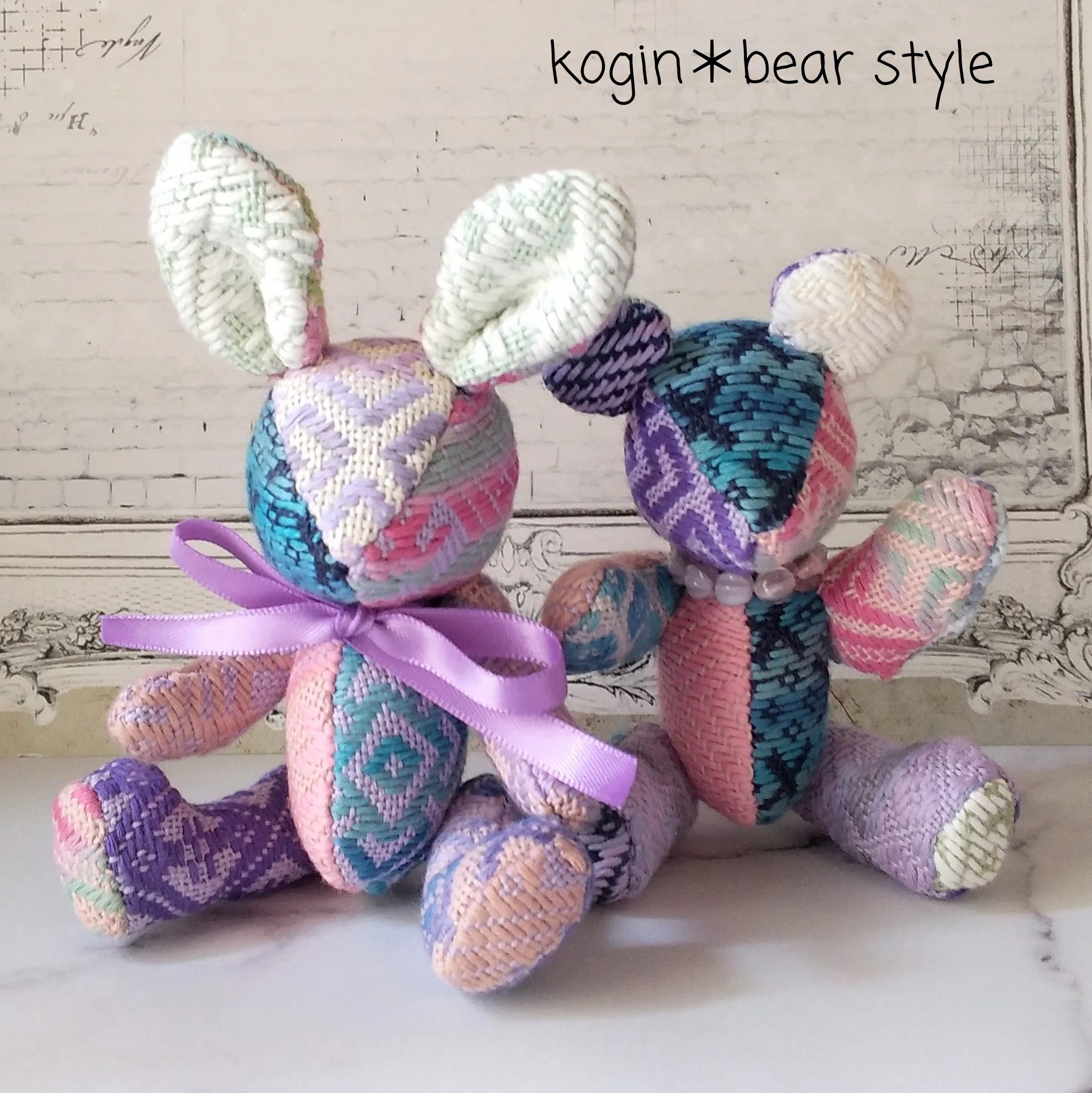 Zero Waste Day. Kogin-zashi bears made from fabric scraps.｜こひろ