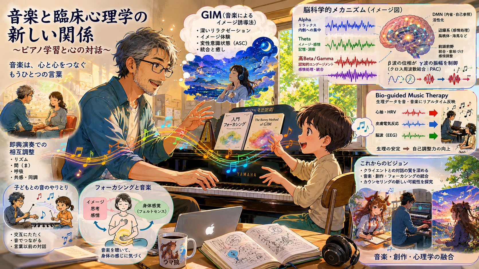 音楽療法についての脳生理学・脳神経学的機序について、Grok様に解説