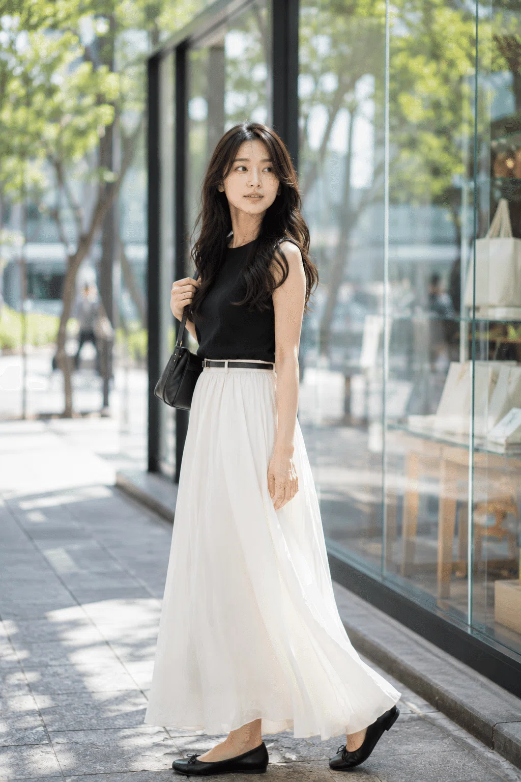 画像生成AI】「ロングスカートとナチュラルウェーブの女性ポートレート
