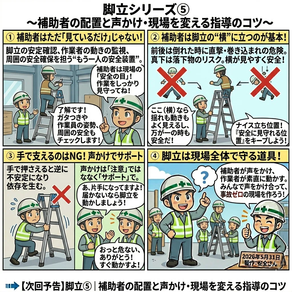 脚立シリーズ⑤｜補助者の配置と声かけ・現場を変える指導のコツ｜安全さん