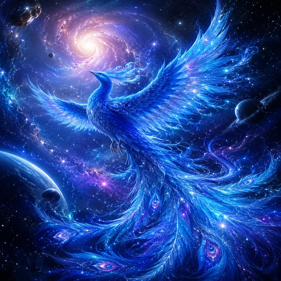 大宇宙に舞う幸福の鳳凰✨ #鳳凰#宇宙#幸福#願い#AIイラスト｜ひろ