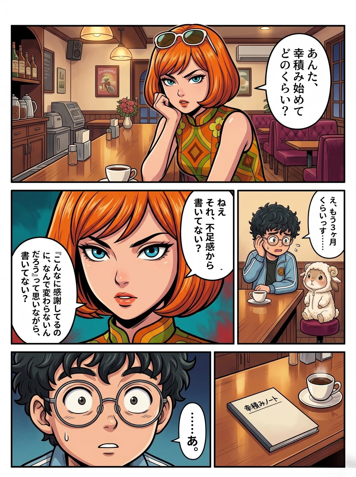 漫画「笑いヨガ」:五十鈴が語りかける。「笑いヨガって、聞いたことある?笑う理由なんてなくていい。とにかく声に出して笑う。『ははははは』って。」脳は本物の笑いと作り笑いを区別できないから、先に笑えば幸せホルモンが出る。「幸せになりたいなら、先に笑えばいい。理由は後でついてくる。」
