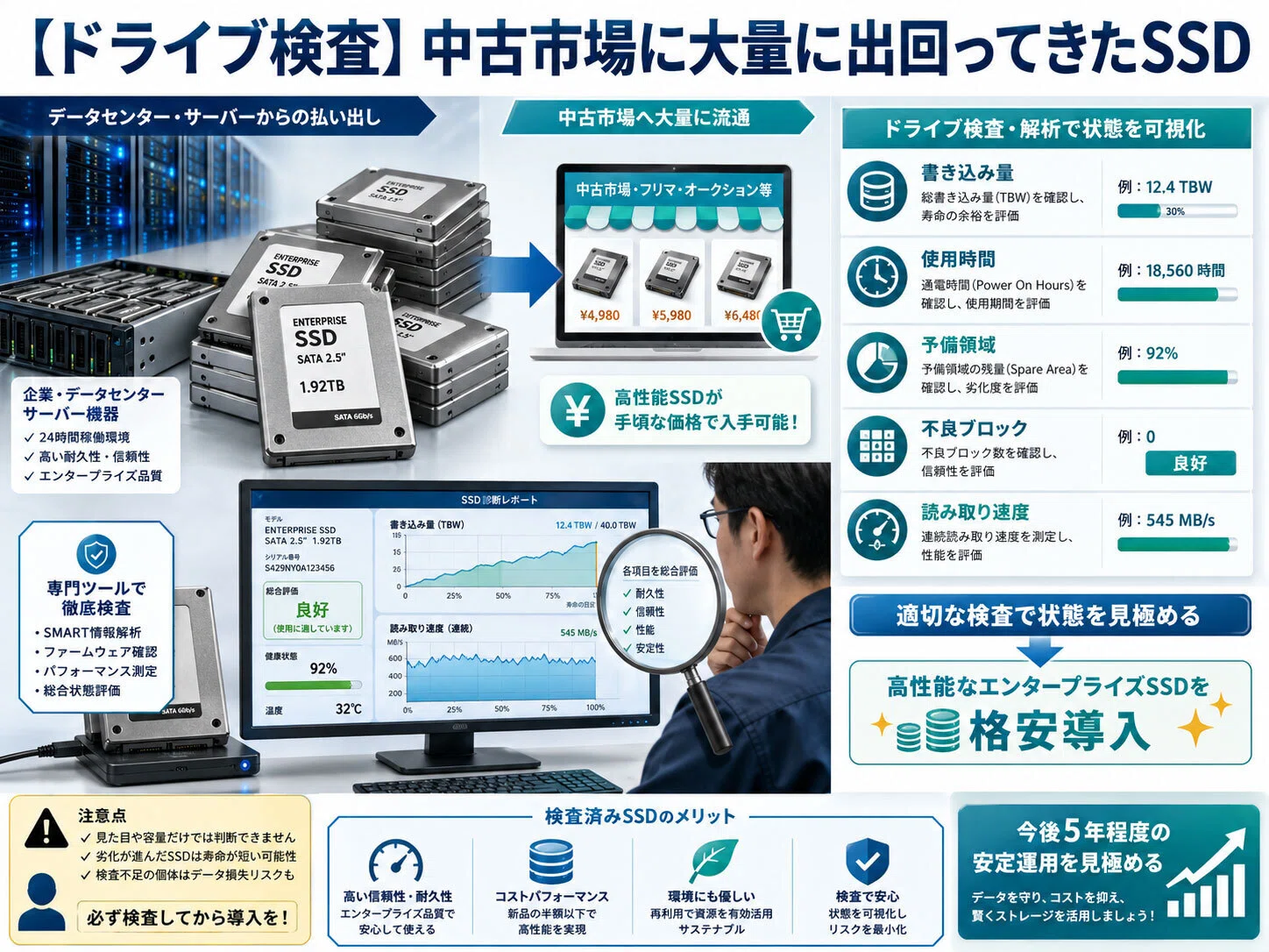 ドライブ検査】中古市場に大量に出回ってきたSSD｜IUEC